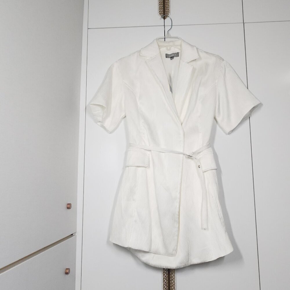 Anthropologie 4SI3NNA Lorenzo Short Sleeve Belted Blazer Dress Size XSP White